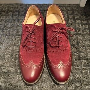 Burgundy ladies wing tip shoes
